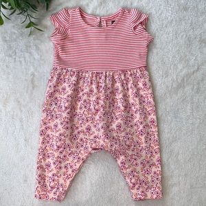 Tea Collection 0-3M Pink & Orange Romper EUC Stripes and Floral